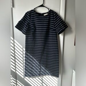 Loft Navy & White Stripe Ribbed Knit Bell Sleeve Shift Dress - Size Small